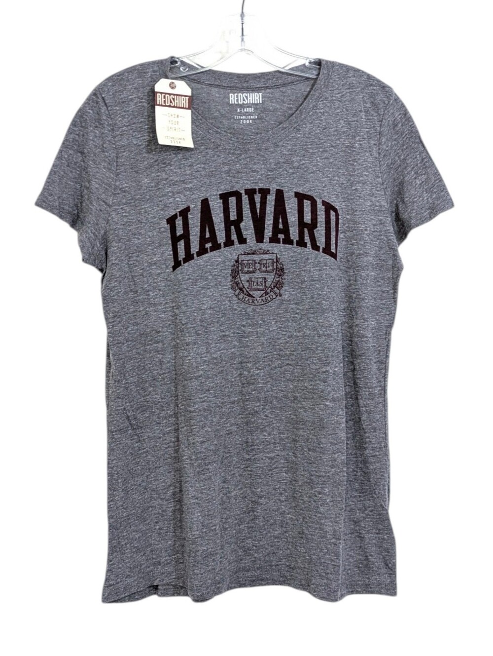 NEW Harvard T-Shirt From Redshirt - Size XL Womens - Grey & Crimson Tee